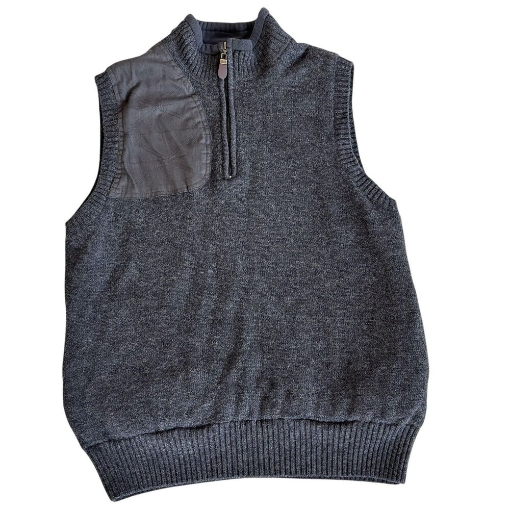 Orvis 1/4 Zip Wool Vest Shooting Shoulder Patch Pullover Outdoor Sz M Gray Lined